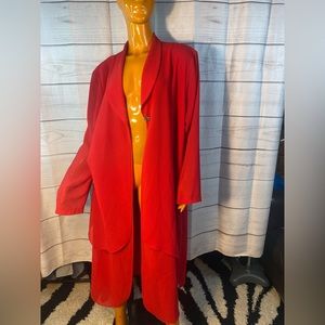 "F.A.D" Long Sleeve Knee Length Red Jacket W/ Shoulder Pads (Sz: 3X)